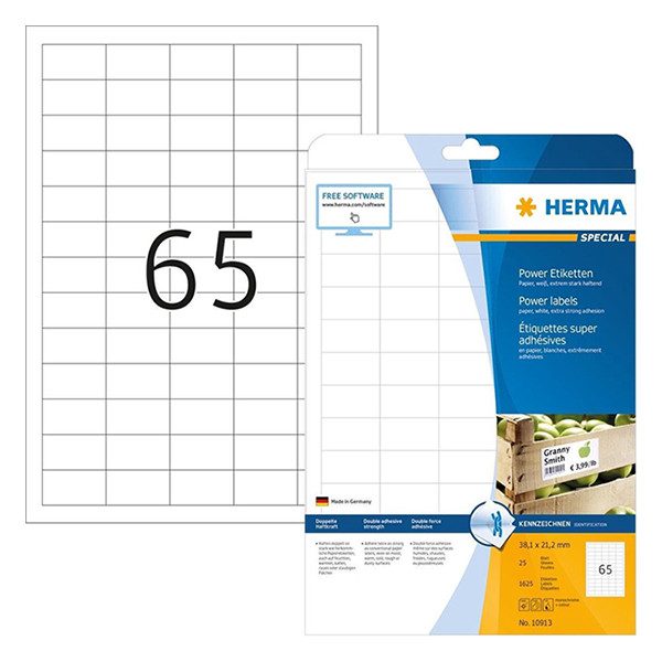 Herma Special 10913 extreem hechtende etiketten A4 38,1 x 21,1 mm wit (1625 etiketten) 10913 230414 - 1