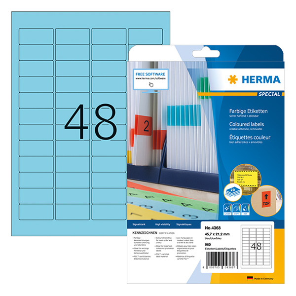 Herma Special 4368 verwijderbare etiketten A4 45,7 x 21,2 mm blauw (960 etiketten) 4368 230478 - 1