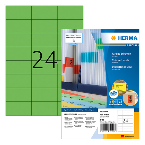 Herma Special 4409 permanent hechtende etiketten  A4 70 x 37 mm groen (2400 etiketten) 4409 230489 - 1