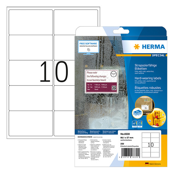 Herma Special 8330 extreem sterk hechtende weervaste folie-etiketten A4 99,1 x 57 mm wit (250 etiketten) 8330 230529 - 1