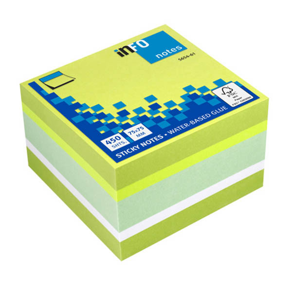 Info Notes zelfklevende notes kubus assorti groen 75 x 75 mm (450 vel) 303214 - 1