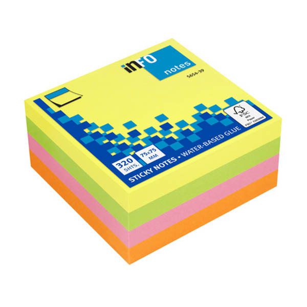 Info Notes zelfklevende notes kubus felle kleuren 75 x 75 mm (320 vel) 303211 - 1