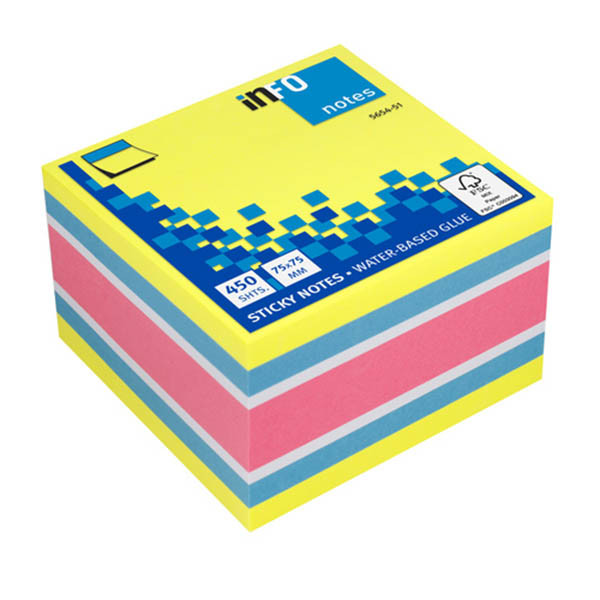 Info Notes zelfklevende notes kubus felle kleuren 75 x 75 mm (450 vel) 303212 - 1