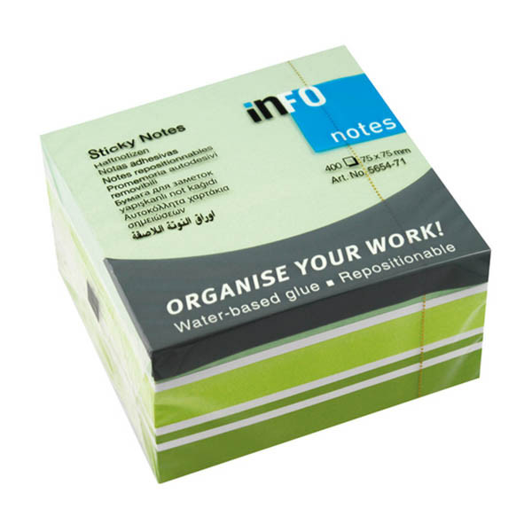 Info Notes zelfklevende notes kubus groene mix 75 x 75 mm (400 vel) 303220 - 1