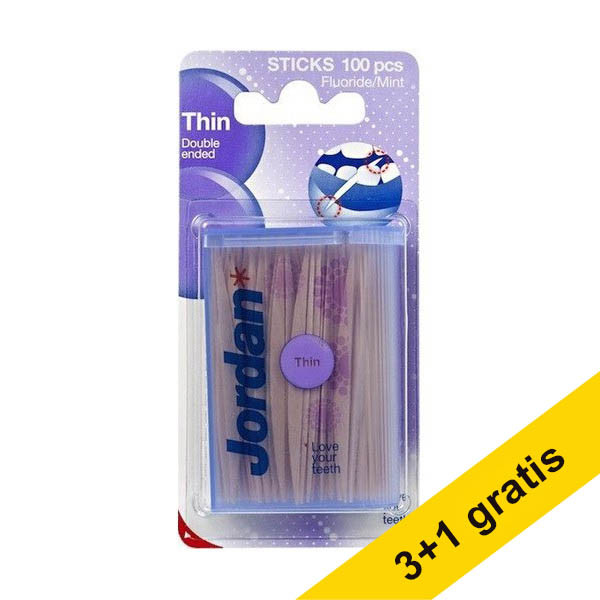 Aanbieding: 4x Jordan Dental Sticks tandenstokers dun (100 stuks) SJO00154 - 1