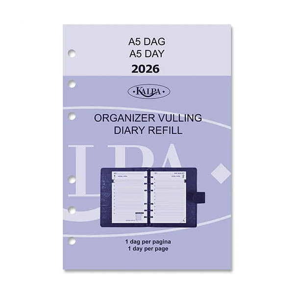 Kalpa A5 dagagenda met uurindeling 2026 navulling (1 dag per pagina) 2-talig 262558 - 2