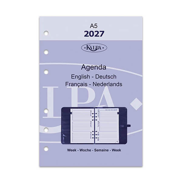 Kalpa A5 weekagenda met uurindeling 2027 navulling (1 week per 2 pagina's) 4-talig 262596 - 2