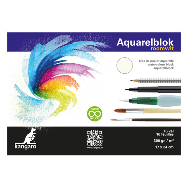 Kangaro aquarelpapier 300 g/m² 17 x 24 cm roomwit (16 vellen) K-5301 206996 - 1