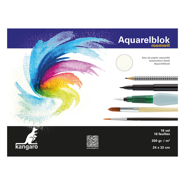 Kangaro aquarelpapier 300 g/m² 24 x 32 cm roomwit (16 vellen) K-5302 206997 - 1