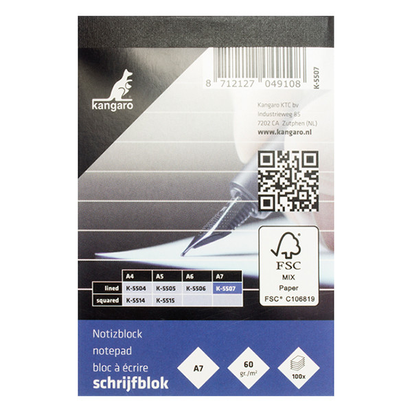 Kangaro cursusblok A7 gelijnd 60 g/m² 100 vellen K-5507 205322 - 1