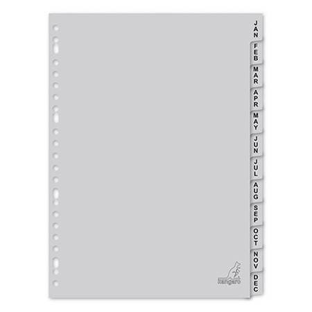 Kangaro plastic tabbladen A4 grijs met 12 tabs maanden (23-gaats) G412JM 206792 - 1