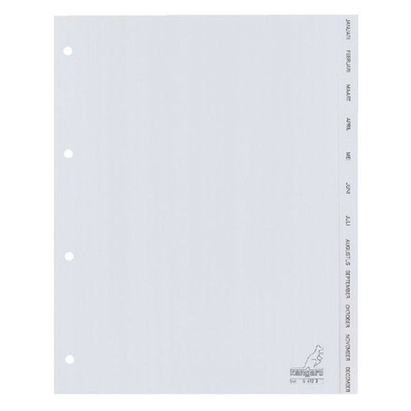 Kangaro plastic tabbladen A4 grijs met 12 tabs maanden (4-gaats) G412J 206791 - 1