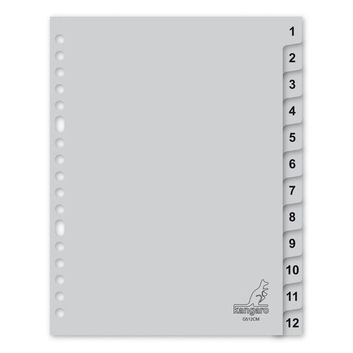 Kangaro plastic tabbladen A5 grijs met 12 tabs 1-12 (17-gaats) G512CM 206759 - 1
