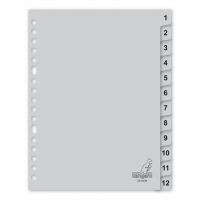 Kangaro plastic tabbladen A5 grijs met 12 tabs 1-12 (17-gaats) G512CM 206759