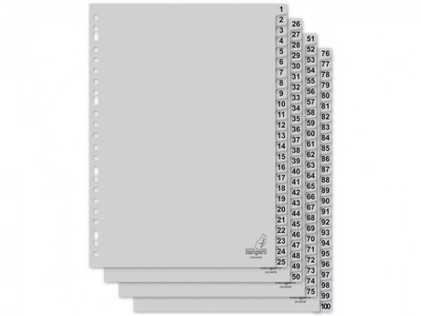 Kangaro plastict tabbladen A4 grijs met 100 tabs (23-gaats) G4100CM 205474 - 1