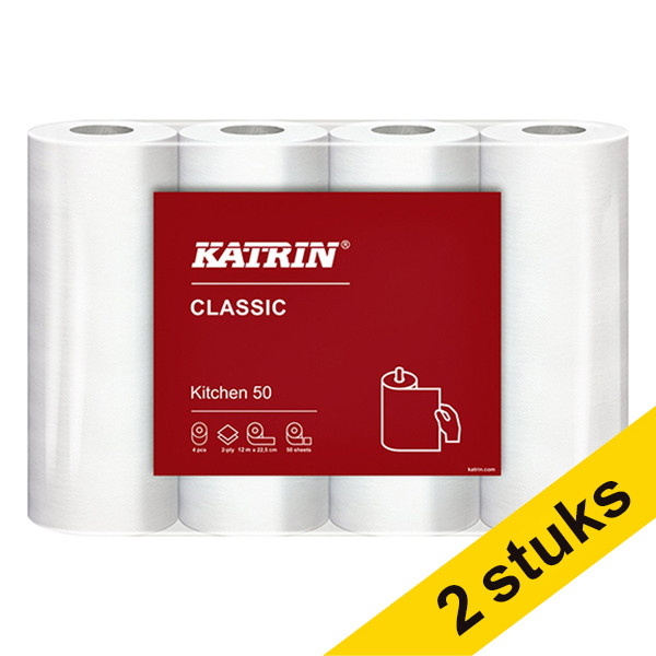 Katrin Aanbieding: 2x Katrin Basic keukenrol 2-laags 4 x 50 vellen  SKA06104 - 1