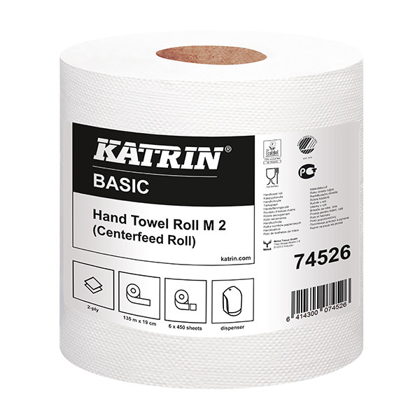 Katrin Centerfeed Basic Medium handdoekrol 2-laags 6 rollen geschikt voor Katrin Centerfeed Medium dispenser 74526 SKA06012 - 1