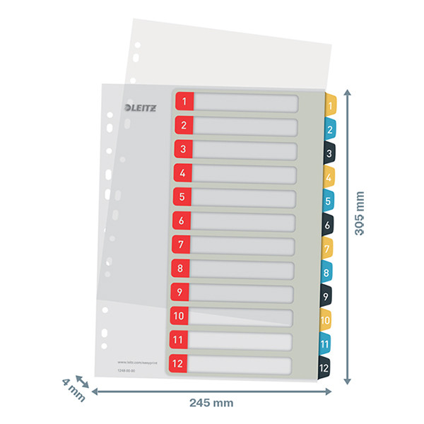 Leitz Cosy bedrukbare plastic tabbladen A4 met 12 tabs (11-gaats) 12480000 226368 - 3
