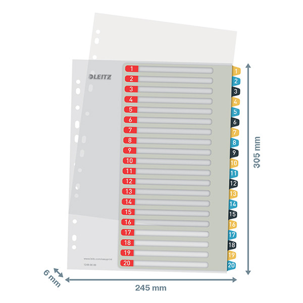 Leitz Cosy bedrukbare plastic tabbladen A4 met 20 tabs (11-gaats) 12490000 226369 - 3