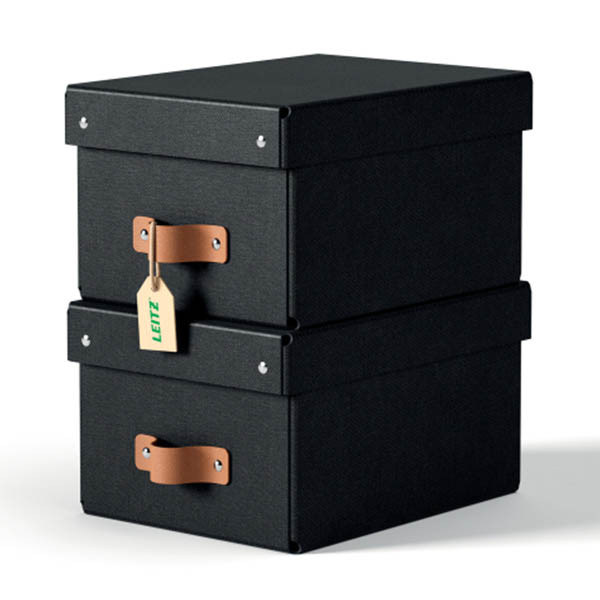 Leitz Puro kleine opbergdoos karton met leren handvaten zwart (2 stuks) 213449 - 1