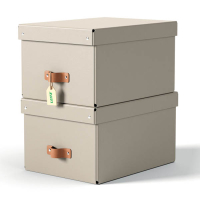 Leitz Puro medium opbergdoos karton met leren handvaten beige (2 stuks) 213455