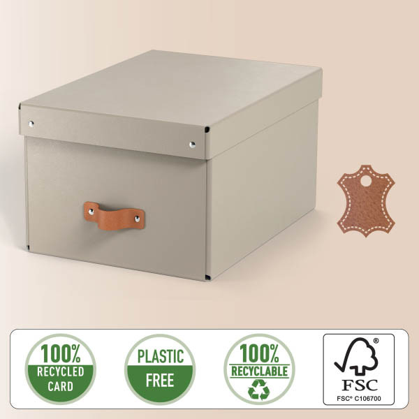 Leitz Puro medium opbergdoos karton met leren handvaten beige (2 stuks) 213455 - 2