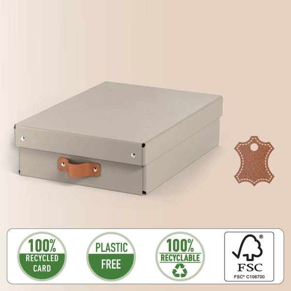 Leitz Puro medium opbergdoos karton met leren handvaten laag beige (2 stuks) 213451 - 2