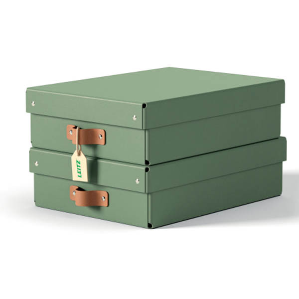 Leitz Puro medium opbergdoos karton met leren handvaten laag groen (2 stuks) 213450 - 1