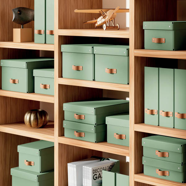 Leitz Puro medium opbergdoos karton met leren handvaten laag groen (2 stuks) 213450 - 3