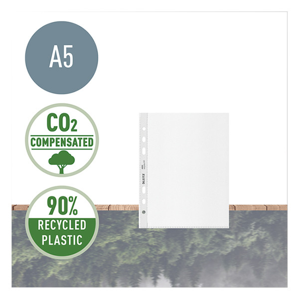 Leitz Recycle geperforeerd hoesje transparant A5 6-gaats 100 micron (25 stuks) 40020003 226486 - 2