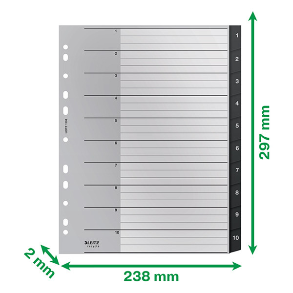 Leitz Recycle plastic tabbladen A4 zwart met 10 tabs (11-gaats) 12080000 226470 - 3