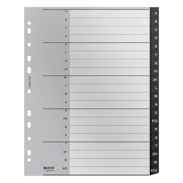 Leitz Recycle plastic tabbladen A4 zwart met 20 A-Z (I) tabs (11-gaats) 12190000 226474 - 1