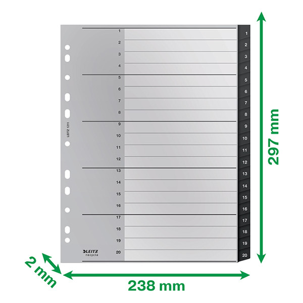 Leitz Recycle plastic tabbladen A4 zwart met 20 tabs (11-gaats) 12110000 226472 - 4