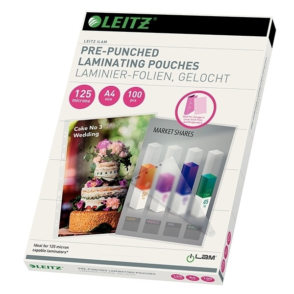 Leitz iLAM lamineerhoes A4 met perforatie glanzend 2x125 micron (100 stuks) 33878 211116 - 1