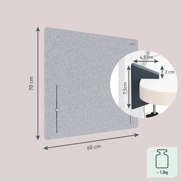 Leitz in hoogte verstelbaar bureauscherm 60 x 70 grijs 243787 - 4