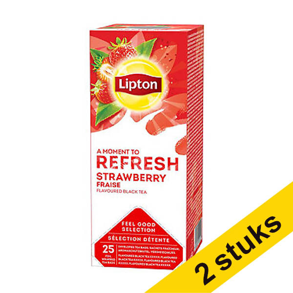 Lipton Aanbieding: 2x Lipton FGS Zwarte Thee Aardbei (6 x 25 stuks)  423444 - 1