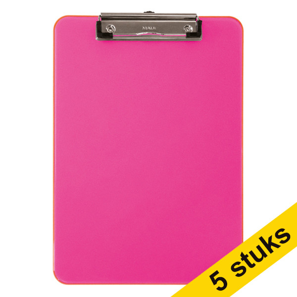 Aanbieding: 5x Maul kunststof klembord transparant neonroze A4 staand 402447 - 1