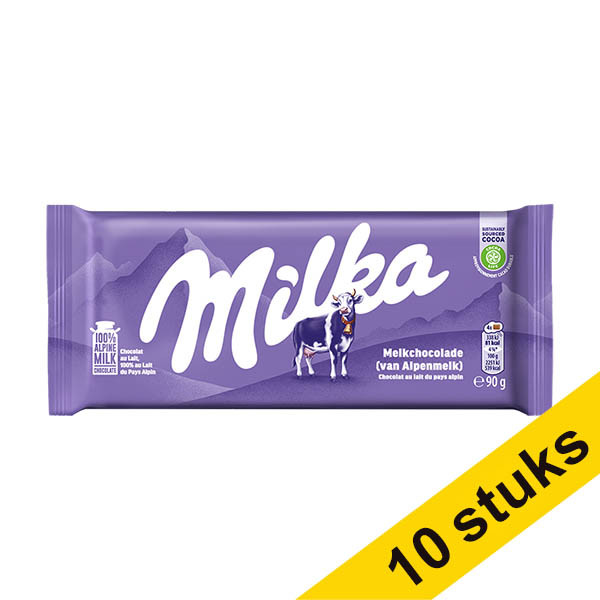 Aanbieding: 10x Milka Alpenmelk chocoladereep 90 gram 137187 - 1