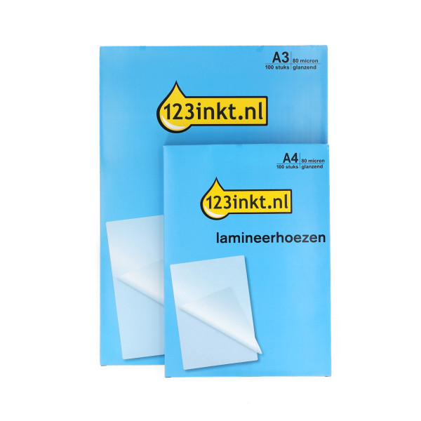 Multipack: 123inkt documentlamineerhoes A3 en A4 glanzend 2x80 micron (200 stuks) 303185 - 1