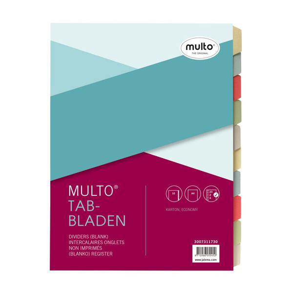 Multo Economy kartonnen tabbladen A4 gekleurd met 10 tabs (23-gaats) 3007311730 205699 - 1