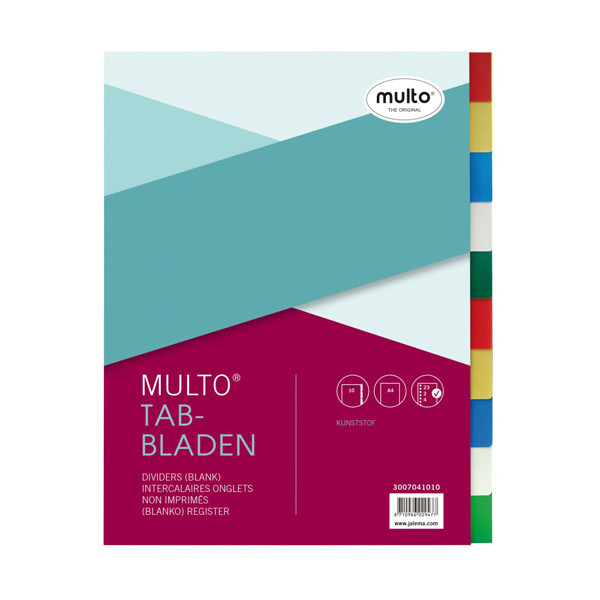 Multo plastic tabbladen A4 gekleurd met 10 tabs (23-gaats) 3007041010 205701 - 1