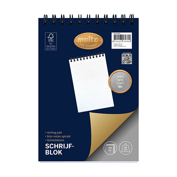 Multo schrijfblok A5 gelinieerd 90 grams 100 vel met spiraal 205912 - 1