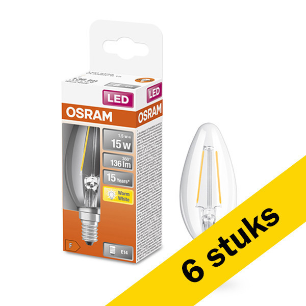Aanbieding: 6x Osram E14 filament led-lamp kaars helder 1.5W (15W) LOS00143 - 1