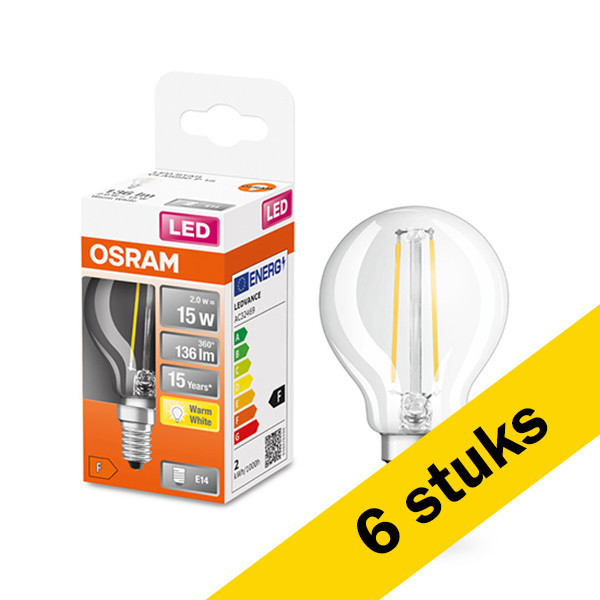 Aanbieding: 6x Osram E14 filament led-lamp kogel helder 1.5W (15W) LOS00181 - 1