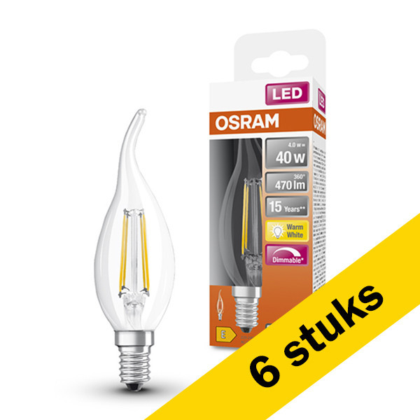 Aanbieding: 6x Osram E14 filament led-lamp sierkaars helder dimbaar 4W (40W) LOS00129 - 1