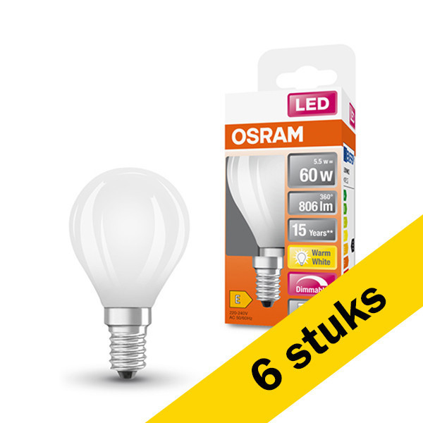Aanbieding: 6x Osram E14 led-lamp kogel mat dimbaar 5.5W (60W) LOS00175 - 1