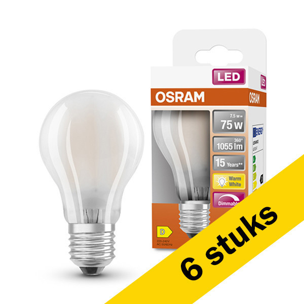 Aanbieding: 6x Osram E27 led-lamp peer mat dimbaar 7.5W (75W) LOS00049 - 1