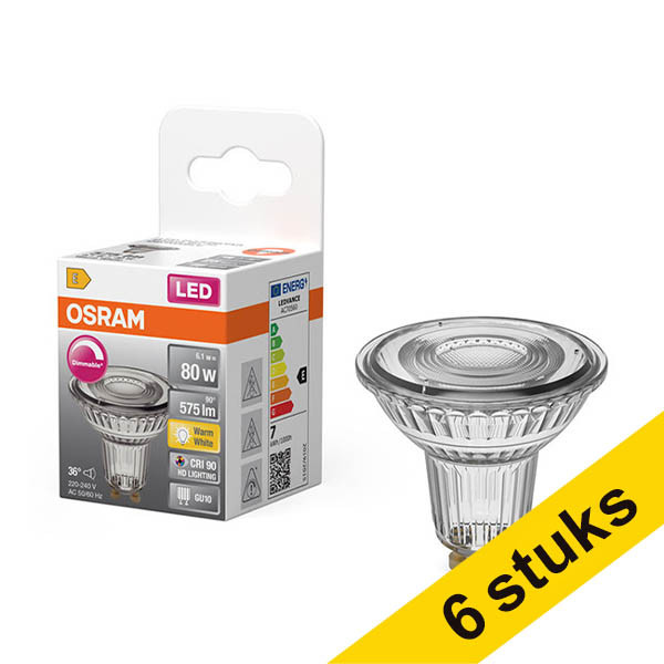 Aanbieding: 6x Osram GU10 LED spot | 2700K | Dimbaar | 6.1W (80W) LOS01926 - 1