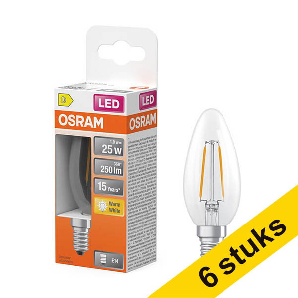 Aanbieding: 6x Osram LED lamp E14 | Kaars B35 | Filament | Helder | 2700K | 1.8W (25W) LOS01858 - 1