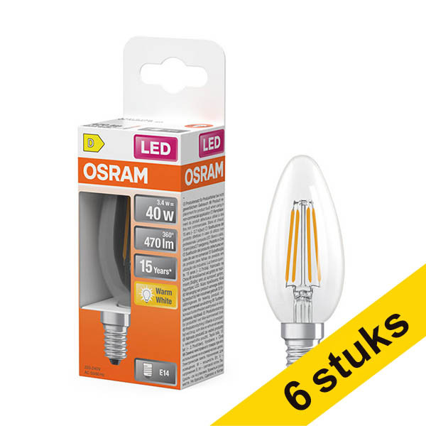 Aanbieding: 6x Osram LED lamp E14 | Kaars B35 | Filament | Helder | 2700K | 3.4W (40W) LOS01860 - 1